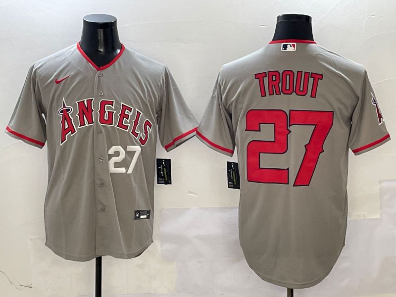 Men Los Angeles Angels #27 Trout Grey Game 2025 Nike MLB Jersey style 2->chicago cubs->MLB Jersey